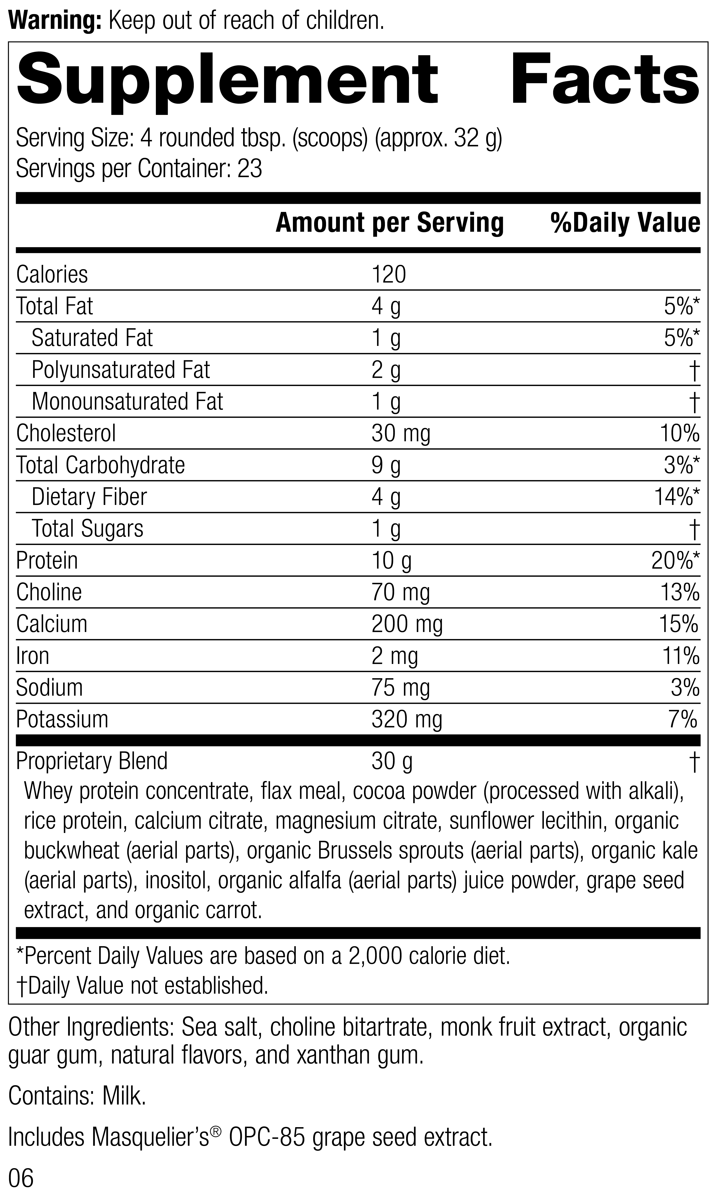 SP CompleteĀ® Chocolate, 26 Ounces, Rev 05 Supplement Facts