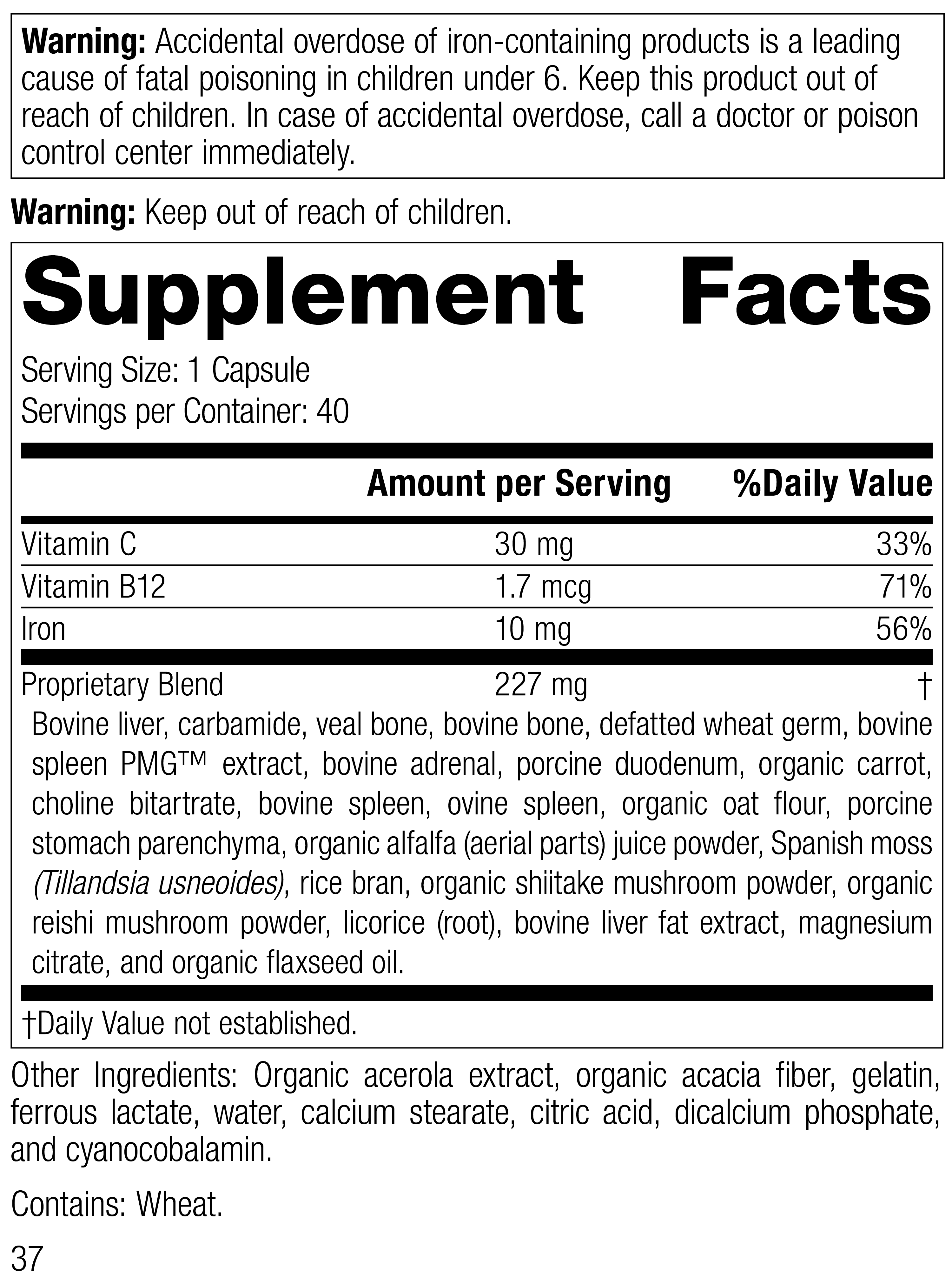 Ferrofood®, 40 Capsules, Rev 37 Supplement Facts
