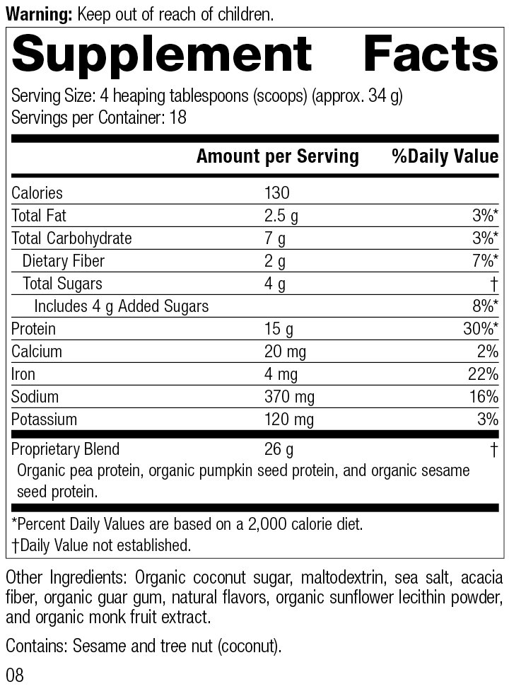 Veg-E Complete Proâ„¢ Vanilla, 22 oz., Rev 03 Supplement Facts