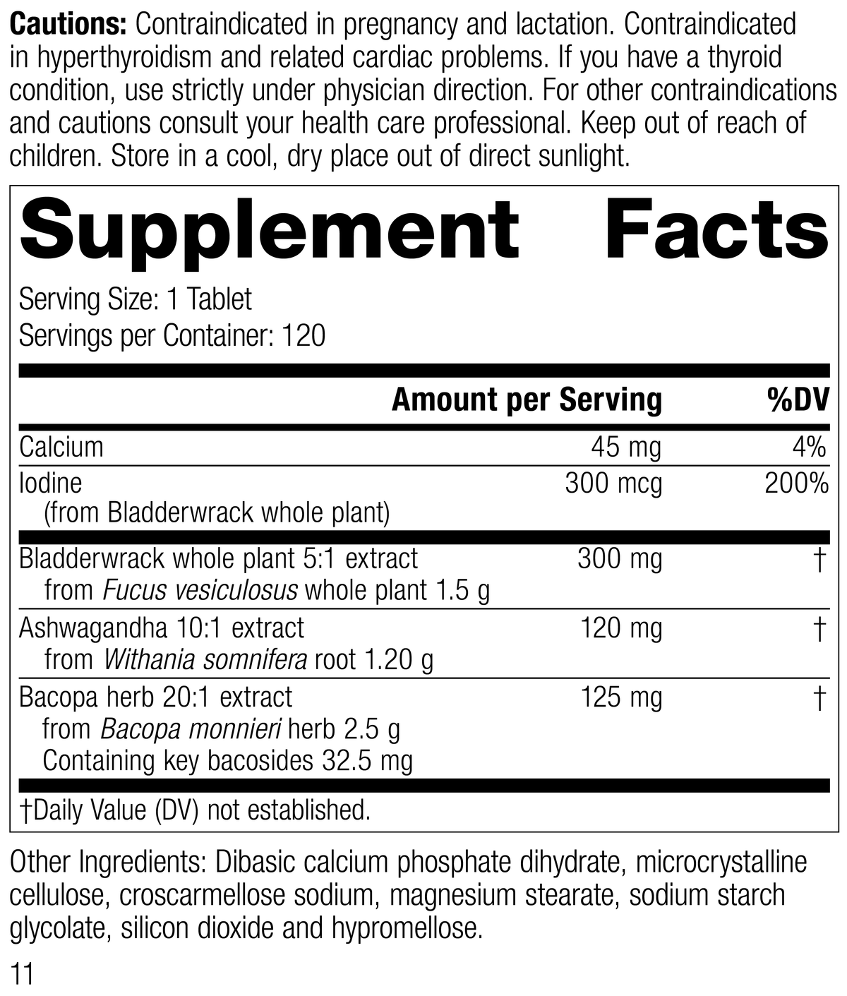 Thyroid Complex, 120 Tablets, Rev 10 Supplement Facts