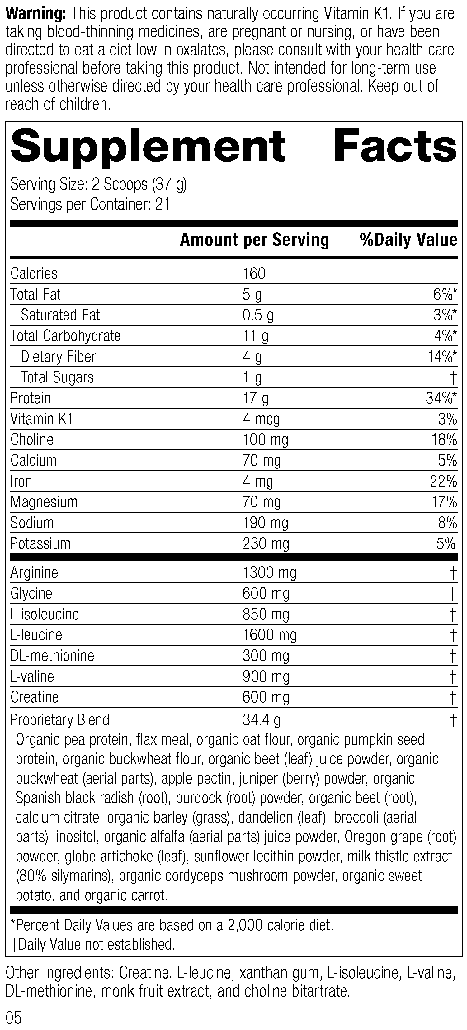 SP Detox Balance, Rev 02 Supplement Facts